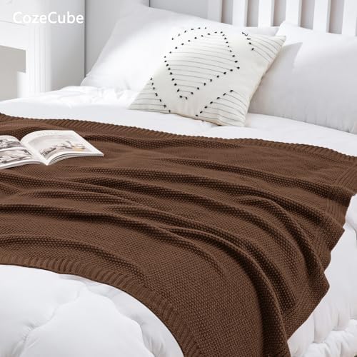 CozeCube Dark Brown Seed Stitch Throw Blanket 60"x80", Farmhouse Decor