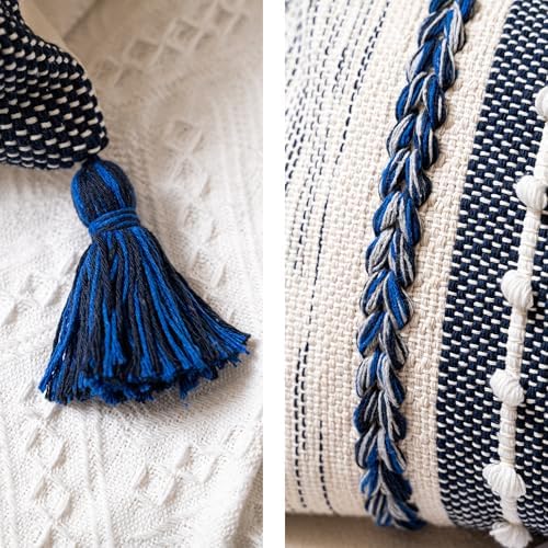 BlissBlush Navy Dark Blue Boho Decorative Lumbar Pillow Cover 14x36, Long Bod...