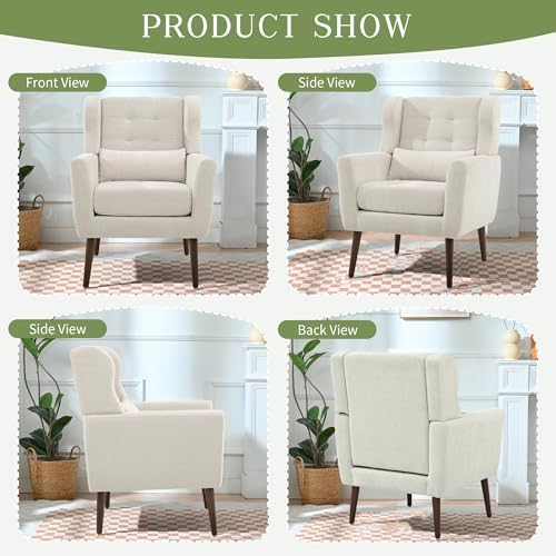 cinkehome Accent Arm Chairs for Living Room, Chenille Upholstered Mordern Arm...