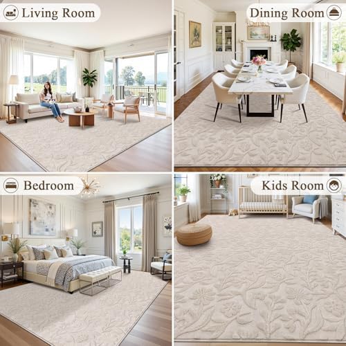 Vaukki 8x10 Area Rug for Living Room, Beige Throw Carpet for Bedroom