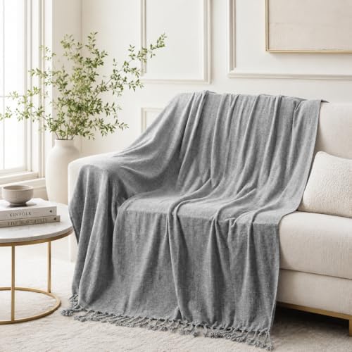 BATTILO HOME Light Gray Chenille Throw Blanket for Couch, Soft Cozy Textured ...