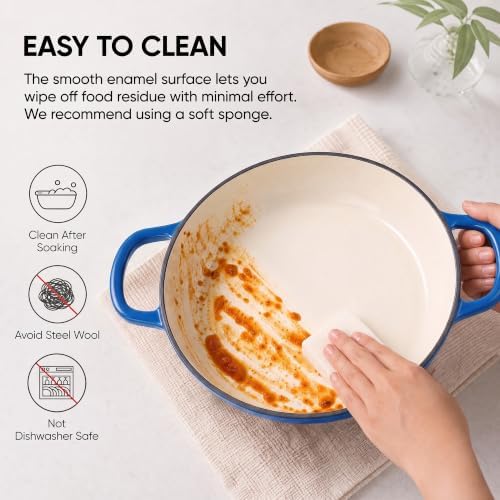 Dutch Oven Enameled Cast Iron with Lid - Big Dual Handles - Oven Safe up to 5...