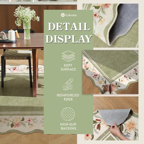 Lahome Green Scalloped Living Room Rug 8x10