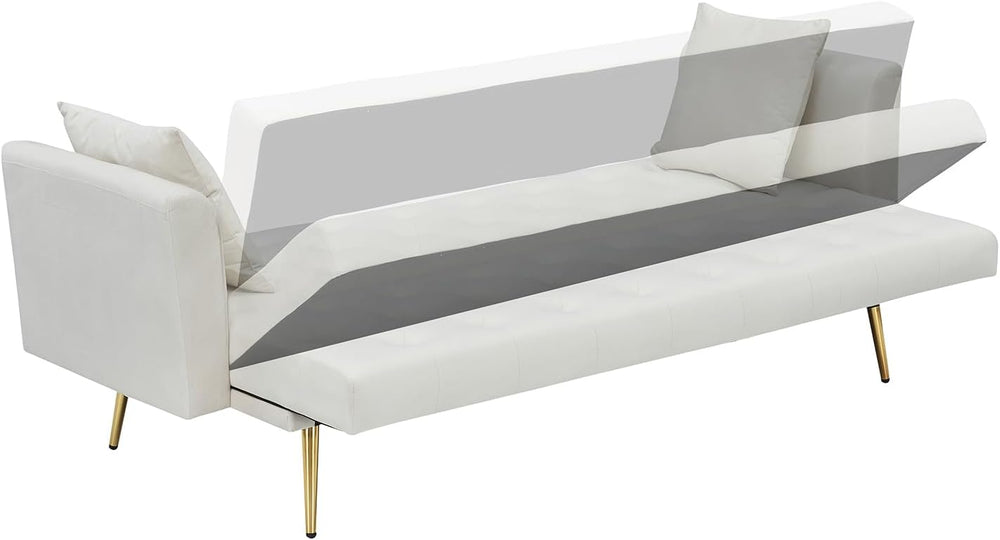 71" Modern Velvet Sofa Bed Futon, Convertible Sleeper Couch, Adj. Backrest
