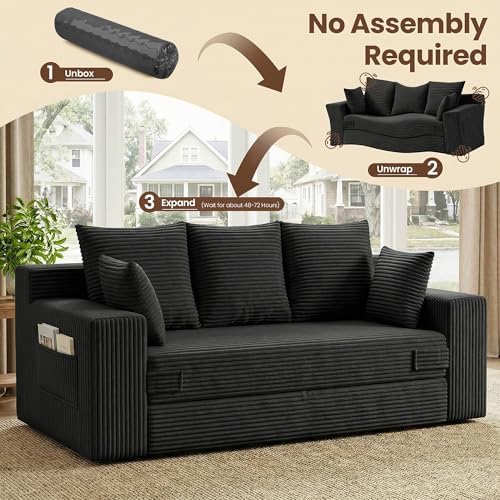 JUIKURY Boneless Couches 70 inch: 3-in-1 Convertible Sofa Bed Futon Couch Bed...