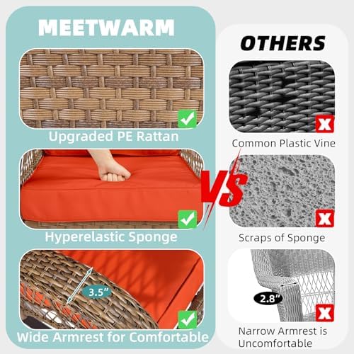 MEETWARM Outdoor Wicker Rocking Chair, Rattan Patio Rocker Chairs with Cushio...