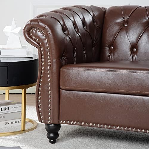 LEVNARY Leather Chesterfield Chair, Mid-Century Modern Single Sofa Chair, Tuf...