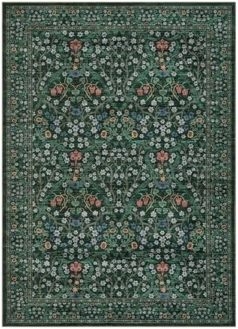 GarveeHome Dark Green Floral 8x10 Washable Area Rug Living Room Bedroom