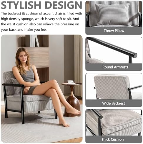 HRVEOCEI Grey Accent Chair with Storage, Mid Century Modern Arm Side Chair fo...