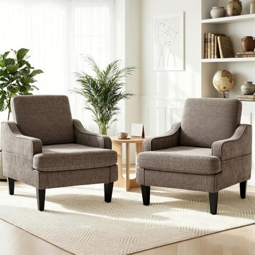 Set of 2 Accent Chair for Living Room,Mid-Century Arm Chair Chenille Fabric L...