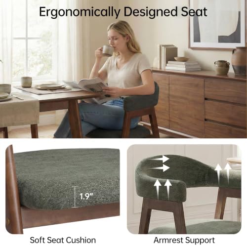 VKNOW Wooden Barrel Dining Chairs Set of 2 with Arms and Curved Back, Green