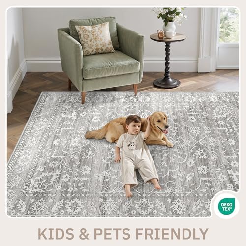 Soalmost 8x10 Area Rugs for Living Room, Washable Bedroom Soft Rug Grey