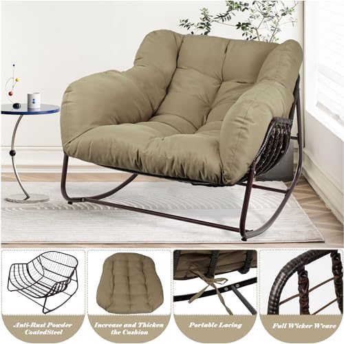 Outdoor Papasan Rocking Chair, Oversized Patio Rocking Chairs with Padded Cus...
