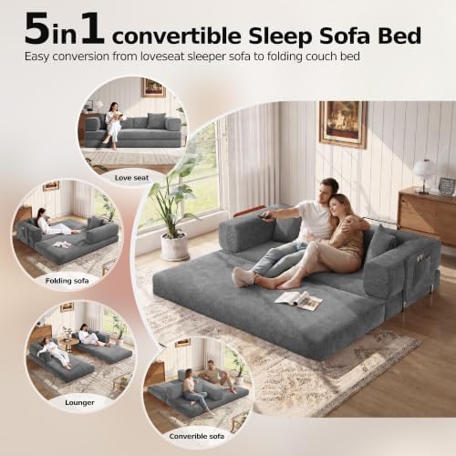 MoonSpeak 78.8'' Futon Sofa Bed, Boneless Couches for Living Room