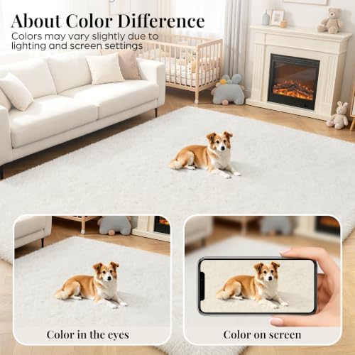 PLHXFR 8x10 Area Rugs Living Room: Fluffy Bedroom Rug Shag Carpet White
