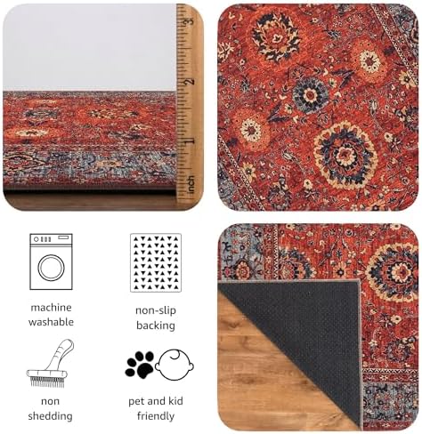 Keen Home Design Vintage Washable Area Rug, Non-Slip Low Pile, 5x7