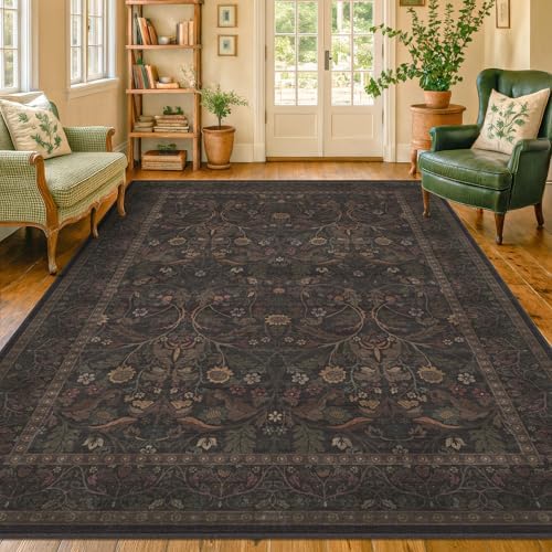 9x12 Botanical Big Rugs for Living Room, Machine Washable Soft Flower Area Ru...
