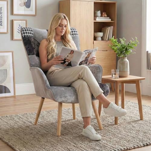 Joysoul Living Room Accent Chair Modern High Back Arm Chair, Houndstooth Patt...