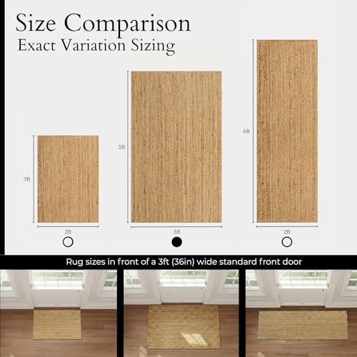 Jute Area Rug - 3'x5' Natural Jute Rug with Non-Slip Backing, Low-Pro...