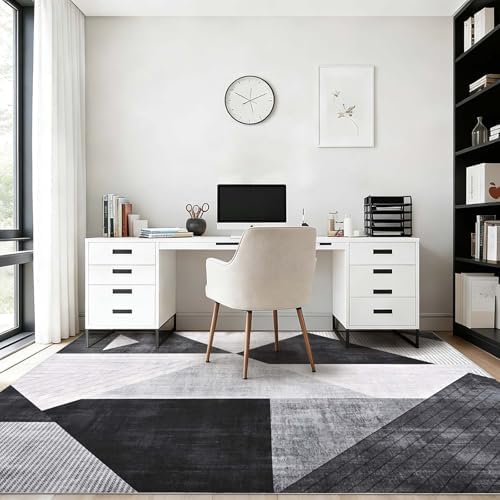 Yinhua Modern Geometric Area Rugs 5x7 Grey Black Rugs for Living Room Washabl...
