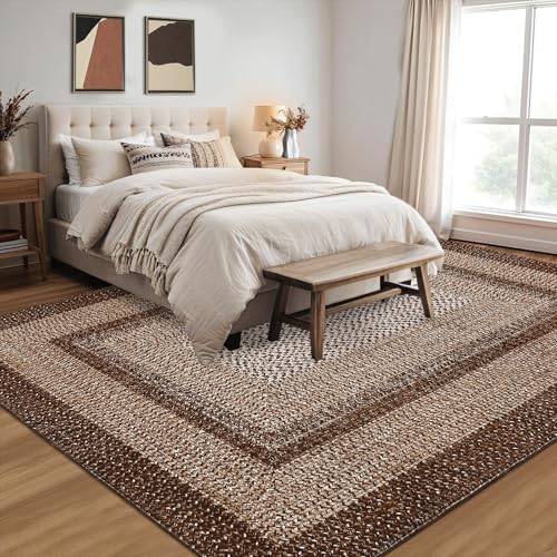RUGSREAL 8x10 Washable Area Rug for Living Room with Rubber Backing