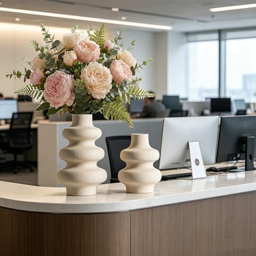 Steviieden Ceramic Vases Set, Boho Home Decor Vase, Off White, Set of 2
