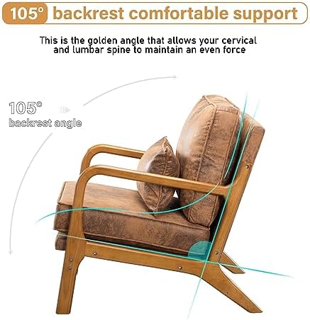 Accent Chair with Cushion, Mid-Century Modern Upholstered Single Reading Armc...