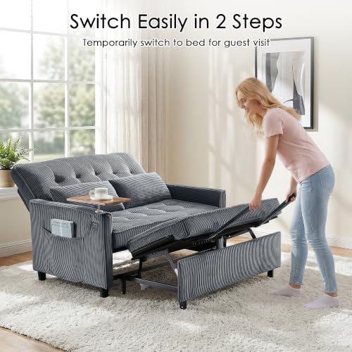 55'' Sleeper Sofa Bed, Convertible Pull Out Couch(Darkgrey)