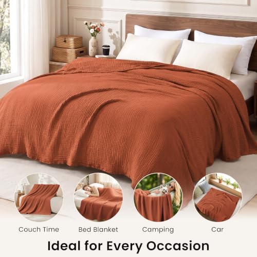 Love's cabin 100% Cotton Muslin Blanket, 6 Layer Lightweight Breathable G...