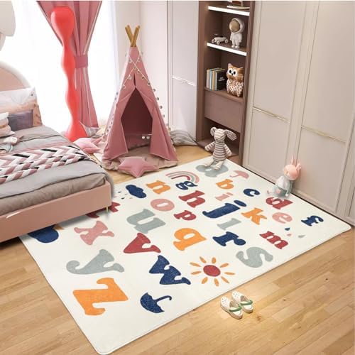 ABREEZE Play Mat, Faux Wool Kids Play Area Rugs 4' x 5.3' Non-Slip Ch...