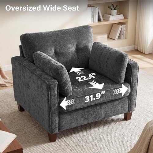 Luxury Oversized Accent Reading Chair for Living Room, 41", Chenille, Gray