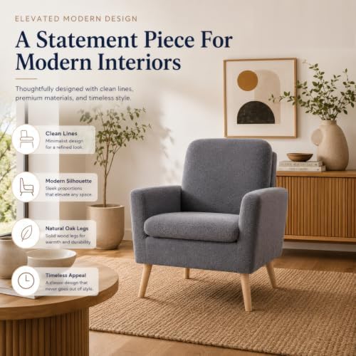Naomi Home Frida Teddy Fleece Accent Chair, Mid-Century Modern Inspired Armch...