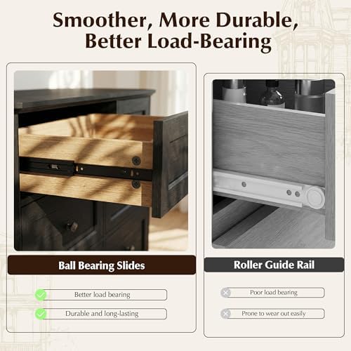 Farmhouse 9 Drawers Black Dresser for Bedroom, 63.07" Wide Chest of Draw...