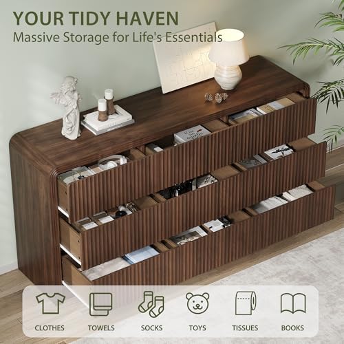 Decofy Fluted 9 Drawers Dresser, 63'' Wide Chest of Drawers for Bedroom
