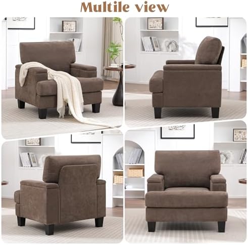 Modern Upholstered Accent Chair, Living Room Chairs with Storage Armrest, Com...