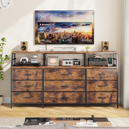 Homkdom Dresser for Bedroom with 9 Fabric Drawers & 55.12" W Display...