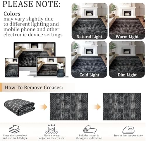Washable 5x7 Area Rug, Modern Boho Black Non-Slip for Living Room, Bedroom