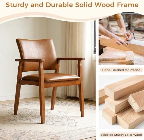 NOBPEINT Mid-Century Modern Dining Chairs with Armrest Set of 1, PU Leather U...