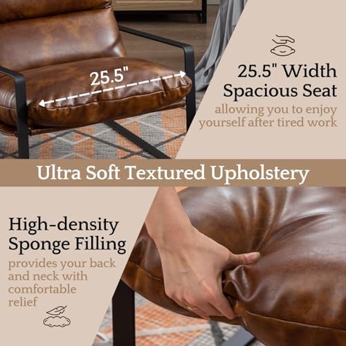 LukeAlon Set of 2 Modern PU Leather Accent Armchair, Retro Brown