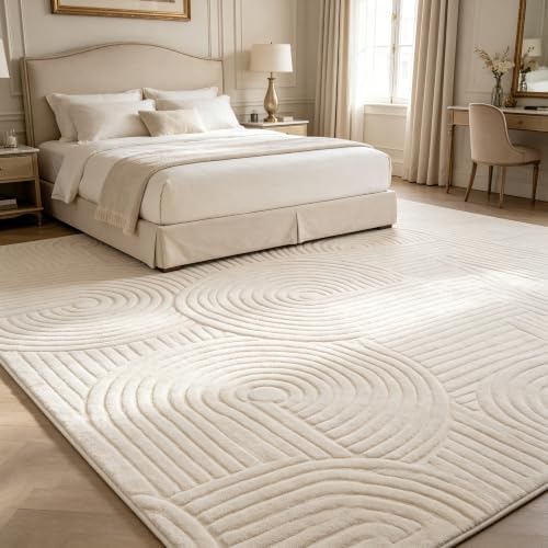 Beige Geometric 9x12 Solid Area Rug, Washable Living Room Rug