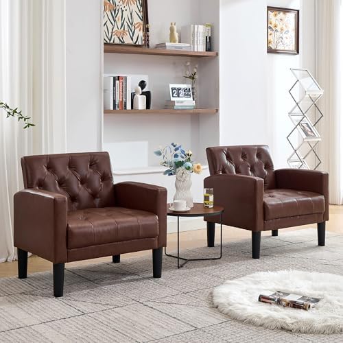 TYBOATLE Leather Accent Chairs Set of 2, Tufted Armchairs for Living Room