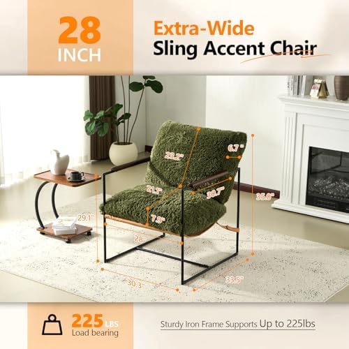 VINGLI 28" Wide Plush Upholstery Sling Modern Accent Chair with Metal Fr...