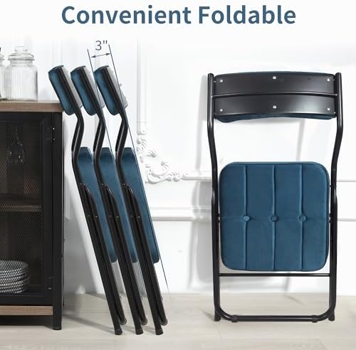 HOMEFUN Padded Folding Chairs, Dining Chair with Cushion, Bule, 4 Pack