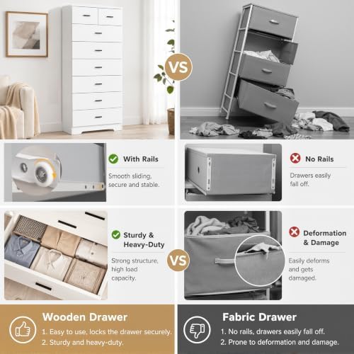 GEPELCN 55.2" Tall Dresser with Charging Station Wooden 8 Drawer Dresser...