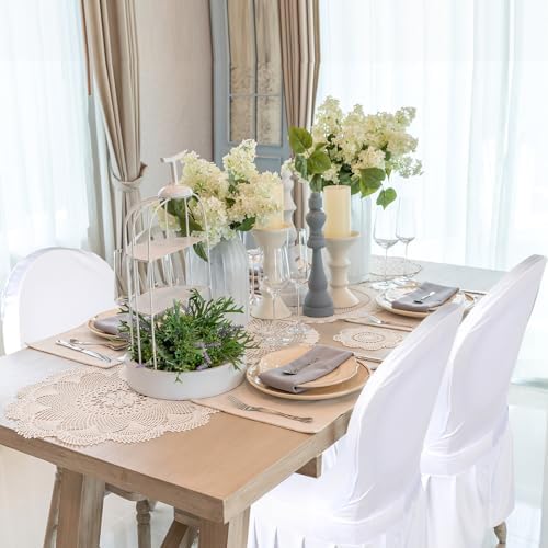 Oudain 60 Pcs White Spandex Chair Covers with Skirt for Dining Wedding