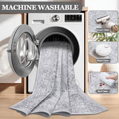 10x12 Washable Area Rugs for Living Room Grey Non-Slip Rug