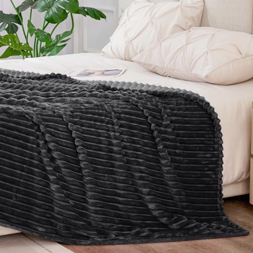 BEDELITE 3D Ribbed Jacquard Black King Size Blankets for Bed, 108x90 Inch