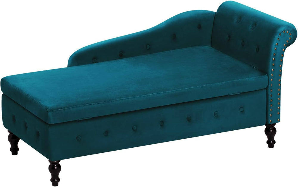 Velvet Chaise Lounge w/Right Armrest & Storage Space, Teal