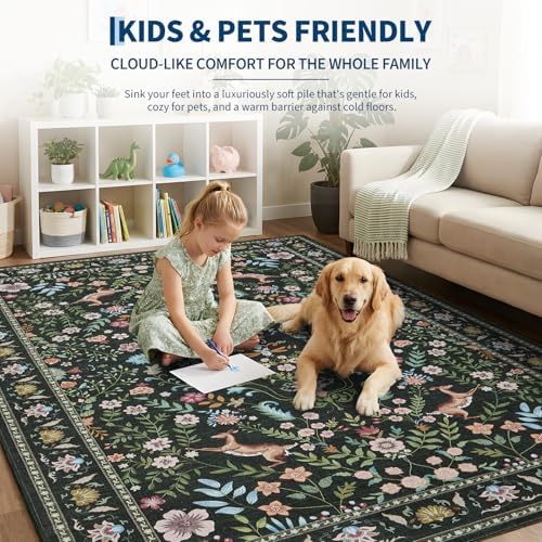 Garvee Area Rug 10x13 Washable Rugs for Living Room Floral Peacock Printed