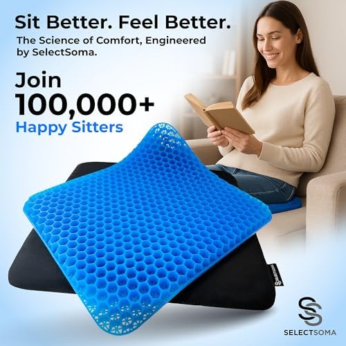 Gel Seat Cushion for Long Sitting, Pressure Relief for Tailbone and Back